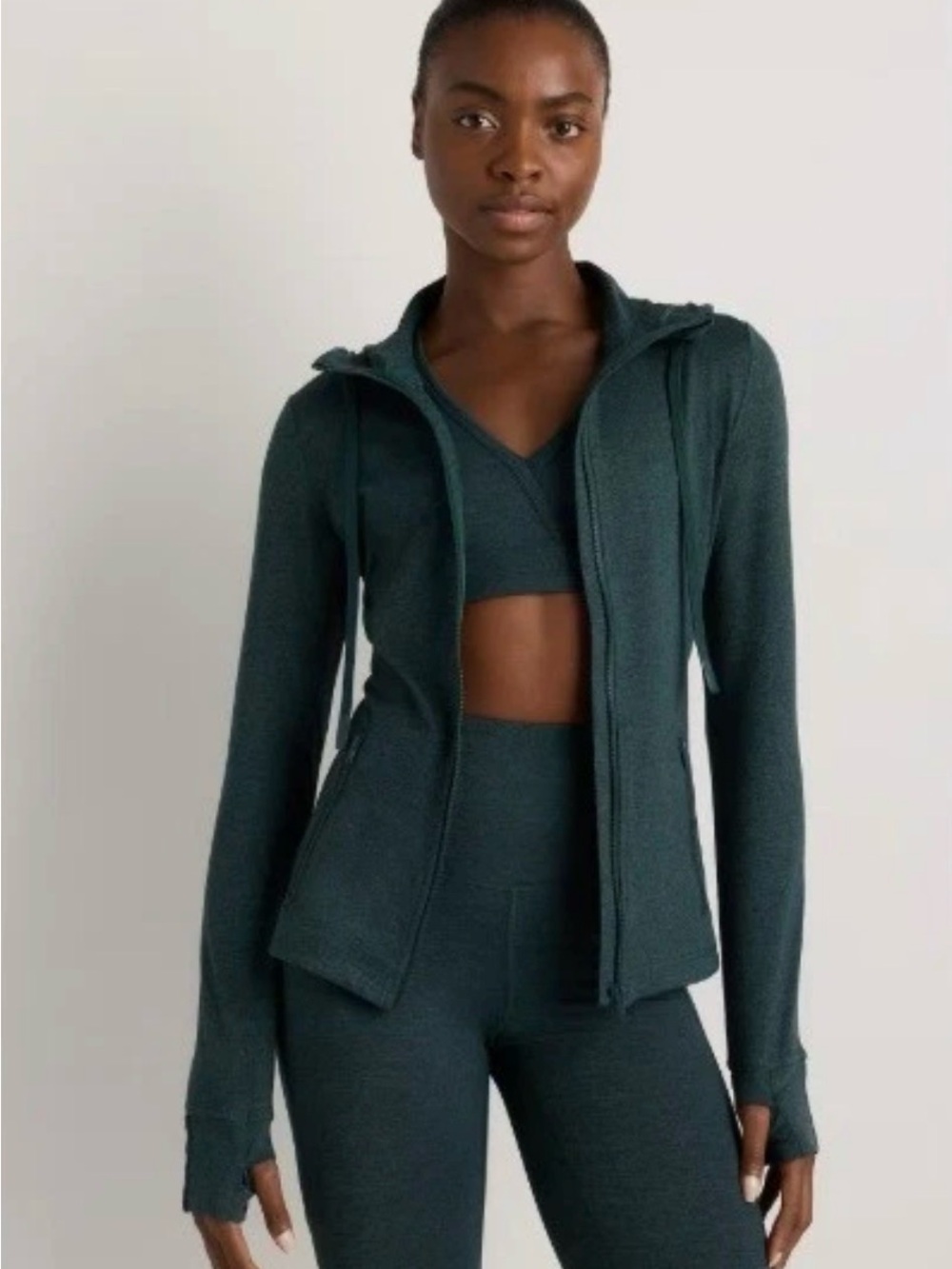 Quince Flowknit Performance Full Zip Hoodie Heather Green Large L